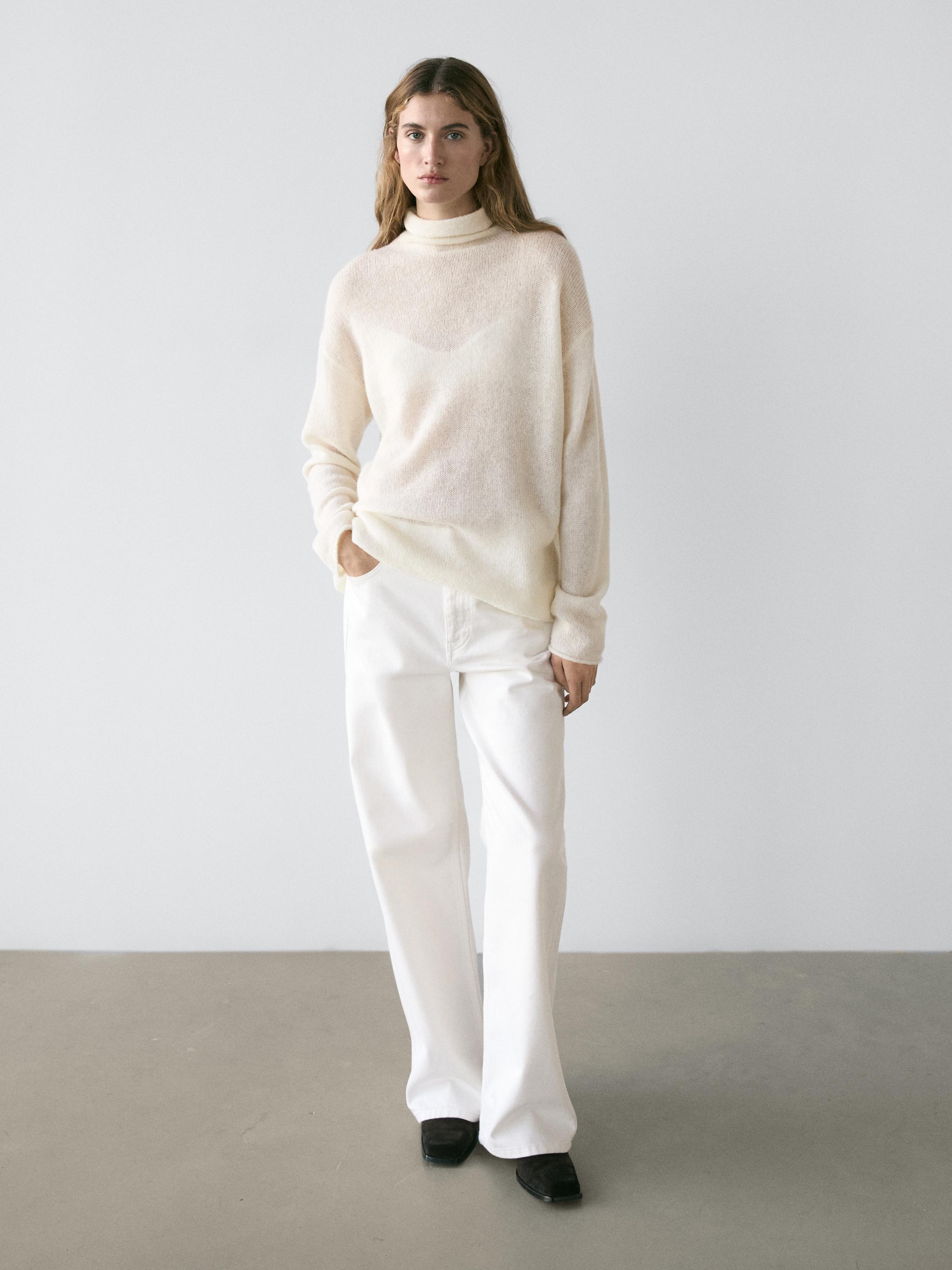 100% wool high neck knit sweater